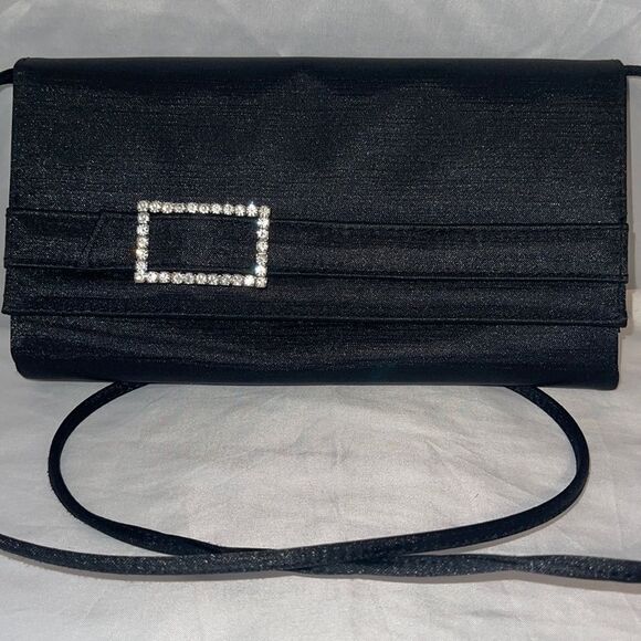 Unbranded Satin Black Evening Bag with a Rhinestone Buckle - Picture 1 of 11